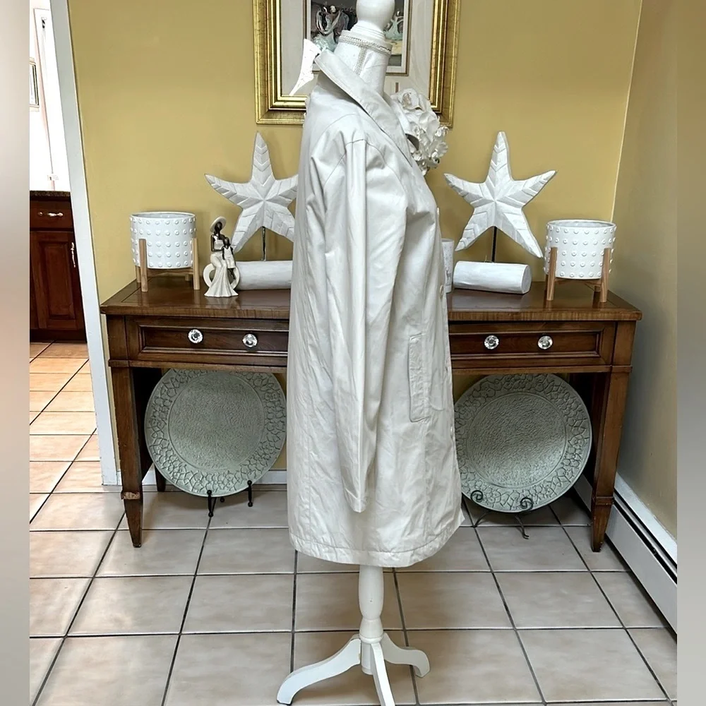 Cabela’s Women's Cream Fully Lined Button Front Collared Pockets Trench Coat Med - Picture 5 of 14